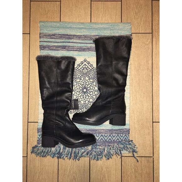 knee Hi Black Leather Winter Boots Fur Lining EU Sz 37-Carmela (Made in Spain) - Picture 4 of 12